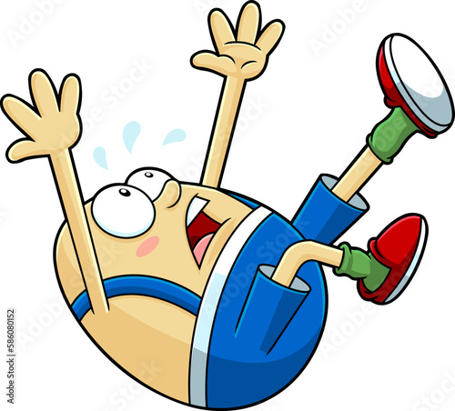 Humpty Dumpty Egg Cartoon Character Falling Off The Wall. Vector Hand Drawn Illustration Isolated On Transparent Background