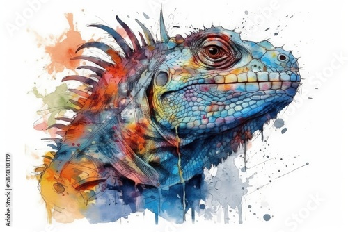 vibrant watercolor painting of a lizard created with Generative AI technology