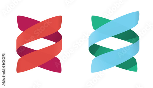 Logo dna science research lab helix medical icon 3d flat vector, gene green eco blue red graphic design element ribbon, bio medicine technology molecule, genetic beauty link tech image clipart modern