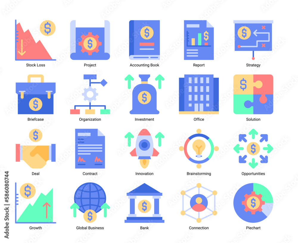 Business Icon Set Flat Style, money, bank, accounting, finance, teamwork Business Icon Set Flat Style, money, bank, accounting, finance, teamwork
