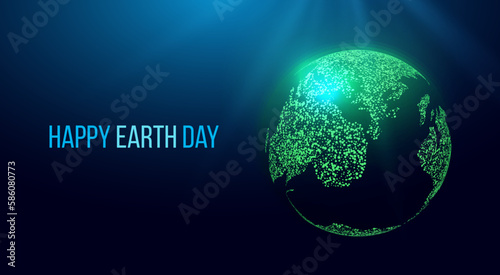 Happy Earth Day concept. Two human hands are holds Planet Earth. Protection environmental, Ecology concept. Futuristic modern abstract background. Vector illustration