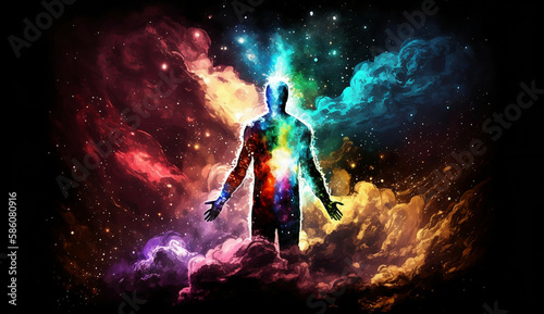 Space man meditating new quality universal colorful technology stock image illustration design, generative ai