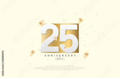 25th anniversary celebration, with numbers on elegant gold paper. Premium vector for poster, banner, celebration greeting.