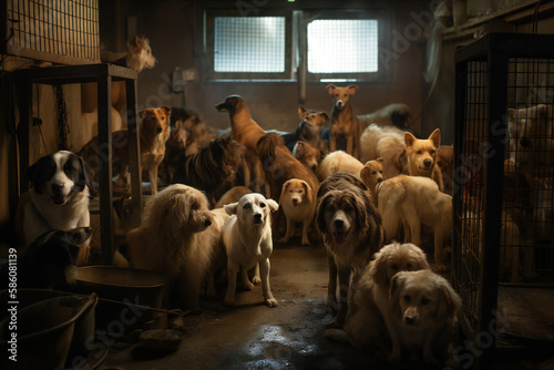 Crowded Canine Crisis: Overpopulation of Dog (AI Generated)
