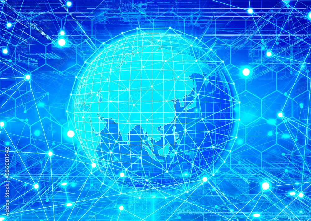 Obraz premium 地球に広がるデジタルネットワークイメージ背景