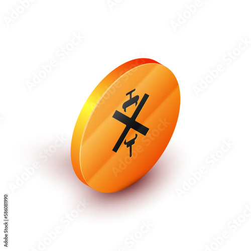 Isometric No doping syringe icon isolated on white background. Orange circle button. Vector