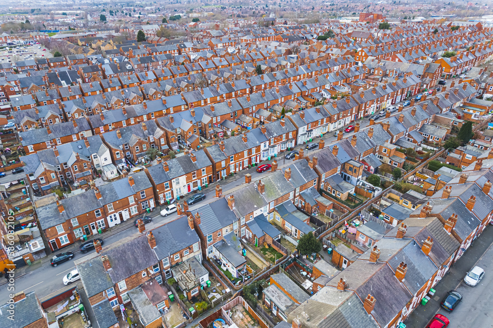 Wollaton is a suburb and former parish in the western part of Nottingham, England, aerial shot. High quality photo