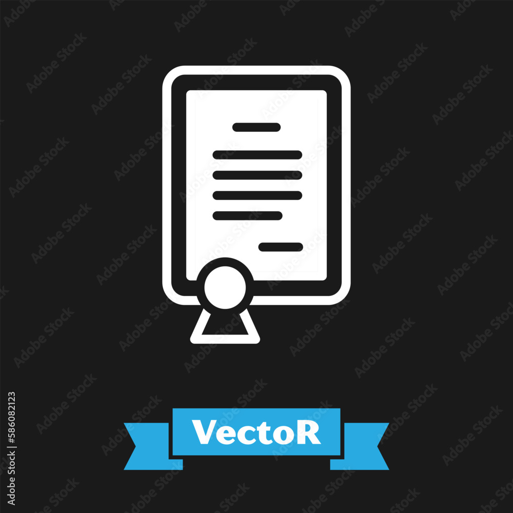 White Certificate template icon isolated on black background. Achievement, award, degree, grant, diploma concepts. Vector White Certificate template icon isolated on black background. Achievement, award, degree, grant, diploma concepts. Vector