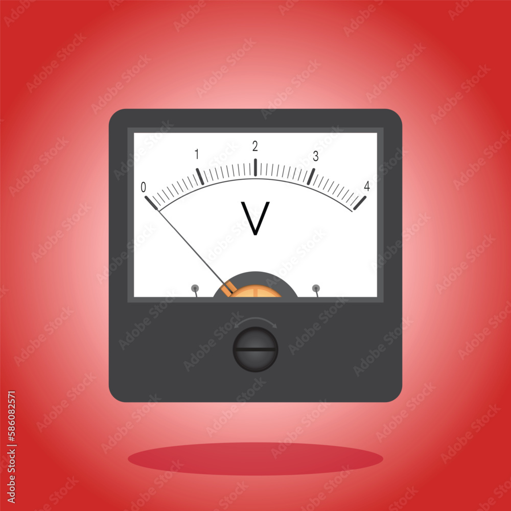 Voltmeter icon on red background. Flat illustration of voltmeter vector icon for web design and etc. Voltmeter icon on red background. Flat illustration of voltmeter vector icon for web design and etc.