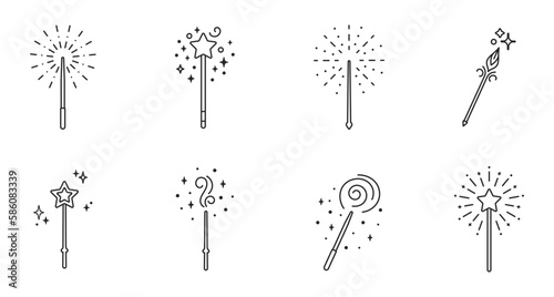Magic wand line icon, fairy wand line art vector logo. Magic stick vector outline icon. Editable stroke