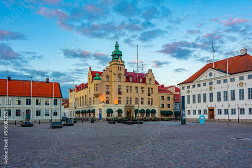 Sunset view of town hall at Stortorget square in Swedish town Kalmar photo