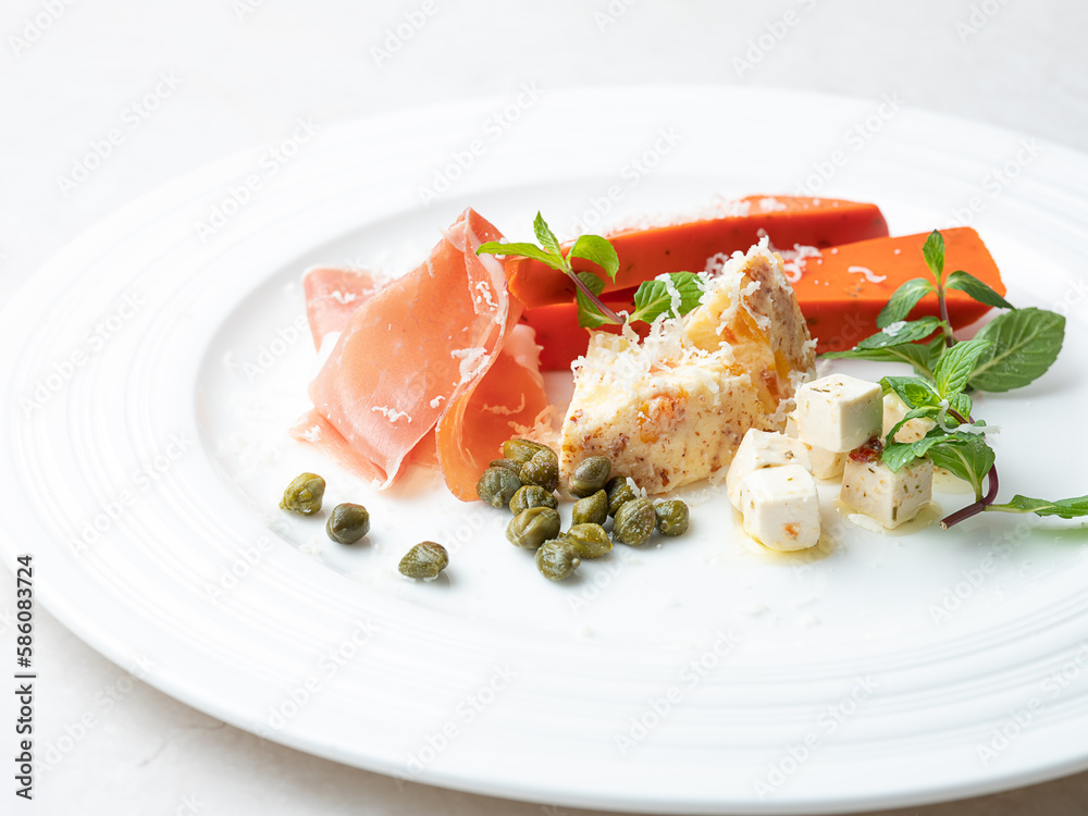 prosciutto and cheese, various cheeses