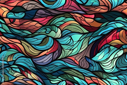 Illustration of colorful wavy lines in an abstract background created with Generative AI technology