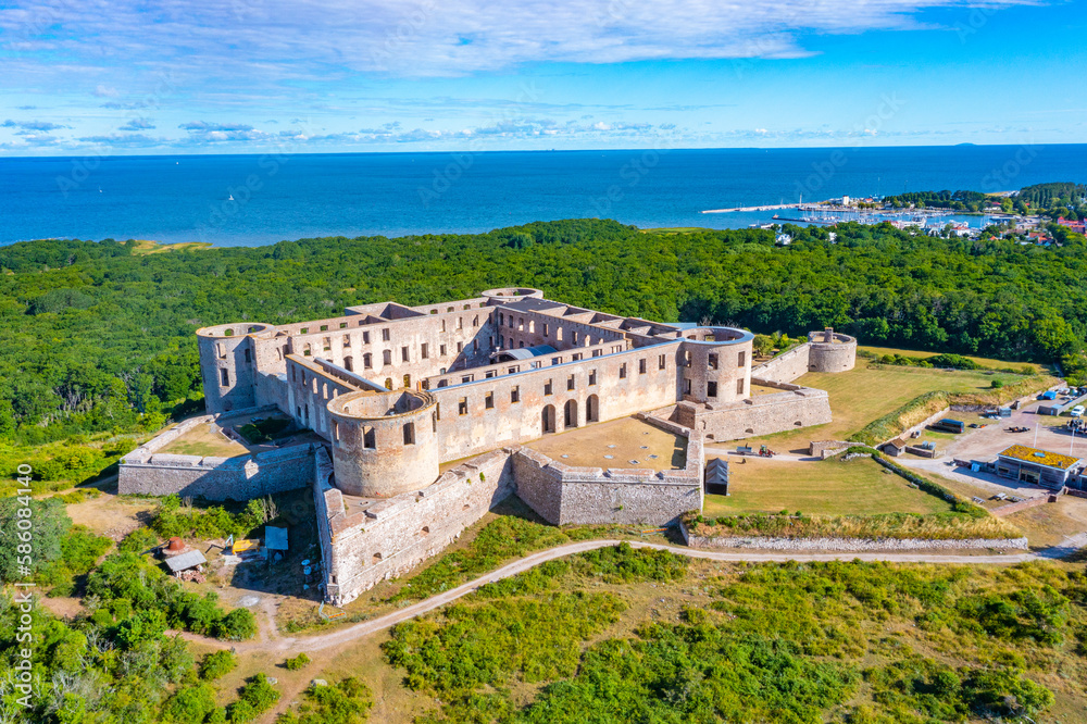 Aerial view of the Borgholm castle in Sweden - obrazy, fototapety, plakaty 