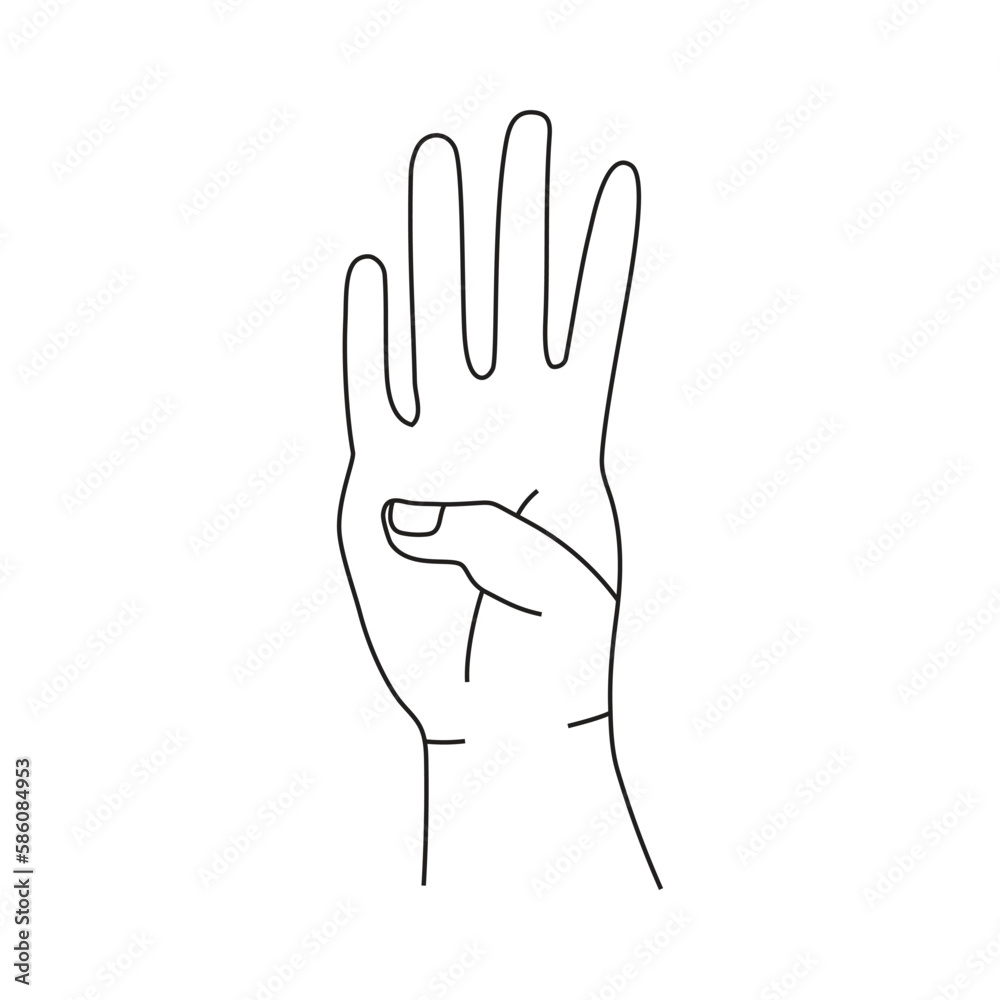 hand showing four fingers on white background of vector illustrations.
