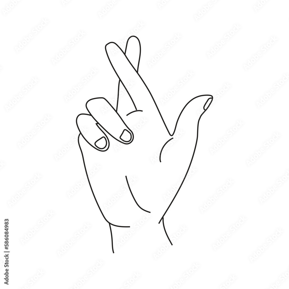Hand showing fingers crossed. Hand gesture mean Lie or luck, superstition symbol, Vector line icon. Hand showing fingers crossed. Hand gesture mean Lie or luck, superstition symbol, Vector line icon.