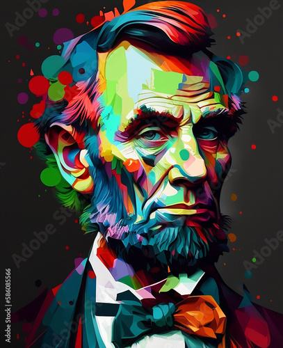 Canvas Print Bright multi-colored portraitOf Abraham Lincoln. Generated AI..