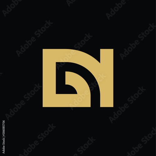 Initial GN logo design template elements, gold on black background