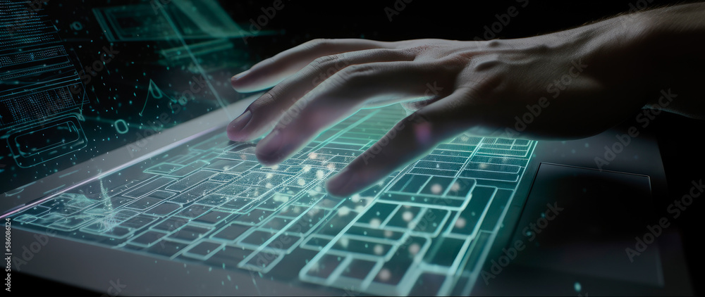 Naklejka premium Businessman using a laptop computer. Generative AI