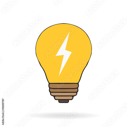 electricity and lighting concept, Vector illustration. Light bulb with rays shine. Energy and idea symbol.
