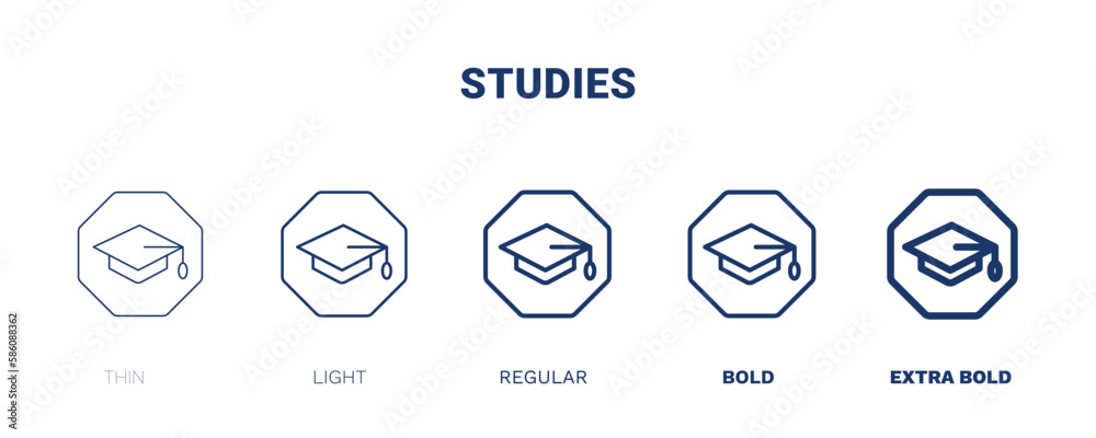 studies icon. Thin, light, regular, bold, black studies, education icon set from education collection. Editable studies symbol can be used web and mobile