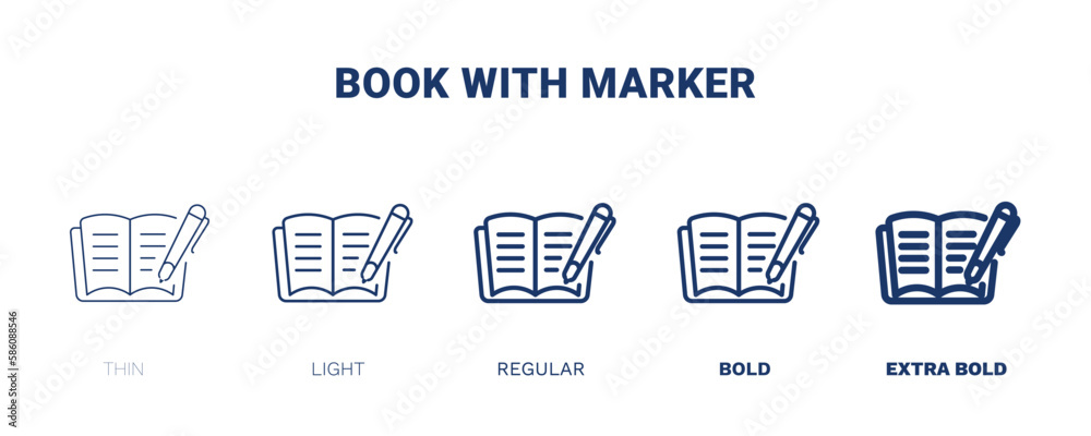 book with marker icon. Thin, light, regular, bold, black book with marker, office icon set from education collection. Editable book with marker symbol can be used web and mobile book with marker icon. Thin, light, regular, bold, black book with marker, office icon set from education collection. Editable book with marker symbol can be used web and mobile