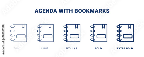 agenda with bookmarks icon. Thin, light, regular, bold, black agenda with bookmarks, agenda icon set from education collection. Editable agenda with bookmarks symbol can be used web and mobile