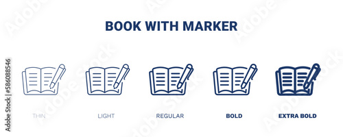 book with marker icon. Thin, light, regular, bold, black book with marker, office icon set from education collection. Editable book with marker symbol can be used web and mobile