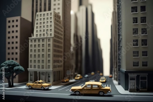 Modern diorama with miniature model of a city, generative AI illustration