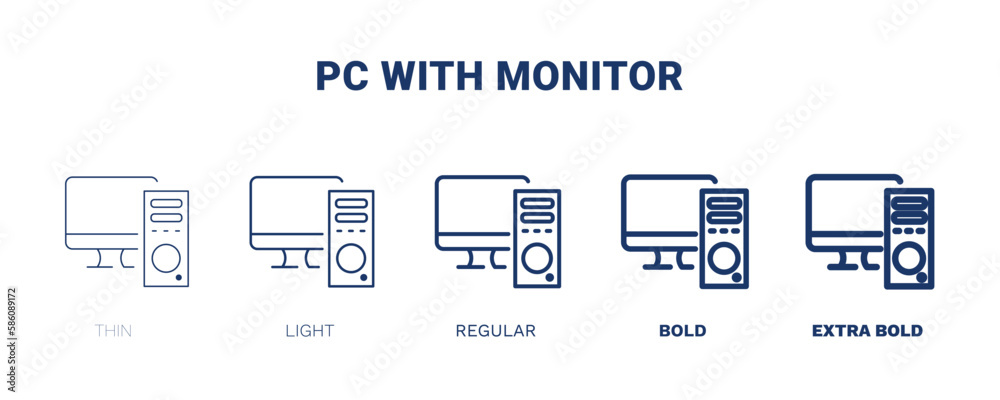 pc with monitor icons. Thin, light, regular, bold, black pc with monitor, computer icon set from computer and tech collection. Editable pc with monitor symbol can be used web and mobile pc with monitor icons. Thin, light, regular, bold, black pc with monitor, computer icon set from computer and tech collection. Editable pc with monitor symbol can be used web and mobile