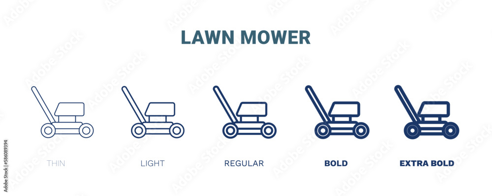 lawn mower icon. Thin, light, regular, bold, black lawn mower, service ...