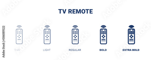 tv remote icons. Thin, light, regular, bold, black tv remote, remote icon set from computer and tech collection. Editable tv remote symbol can be used web and mobile