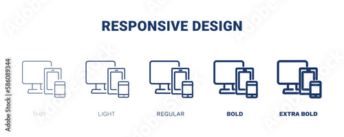 responsive design icons. Thin, light, regular, bold, black responsive design, development icon set from computer and tech collection. Editable responsive design symbol can be used web and mobile