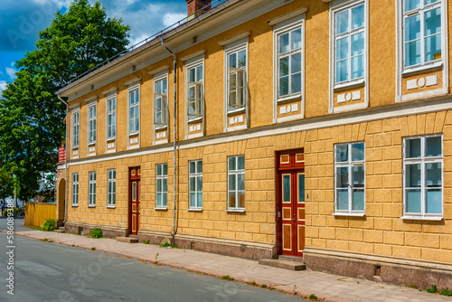 Colorful houses in Swedish town Eksjö photo