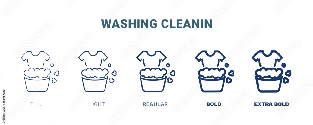 washing cleanin icon. Thin, light, regular, bold, black washing cleanin, cleanly icon set from cleaning collection. Editable washing cleanin symbol can be used web and mobile