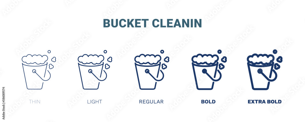 bucket cleanin icon. Thin, light, regular, bold, black bucket cleanin, cleanly icon set from cleaning collection. Editable bucket cleanin symbol can be used web and mobile