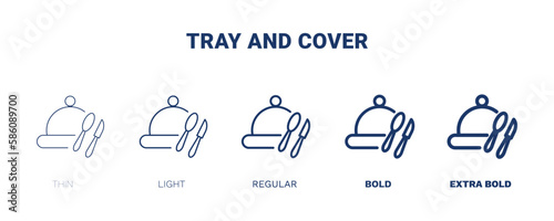 tray and cover icon. Thin, light, regular, bold, black tray and cover icon set from restaurant collection. Editable tray and cover symbol can be used web and mobile