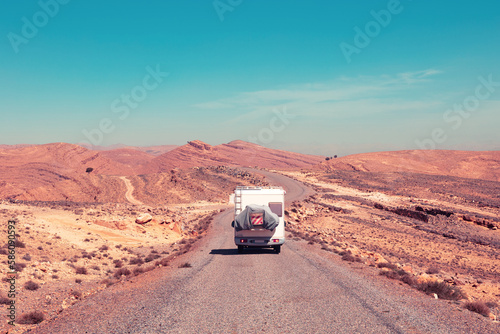 African road in desert landscape- Adventure, road trip, travel in Morocco