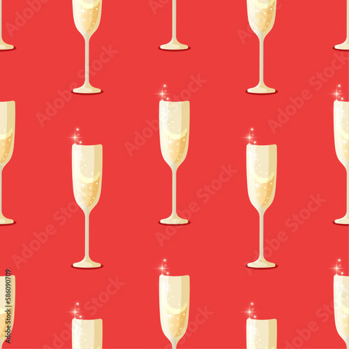 Glasses of champagne vector seamless pattern. Bright, sparkling, festive, colorful design. Best for greeting cards, bar decoration, wallpapers, wrapping paper, package and web design.