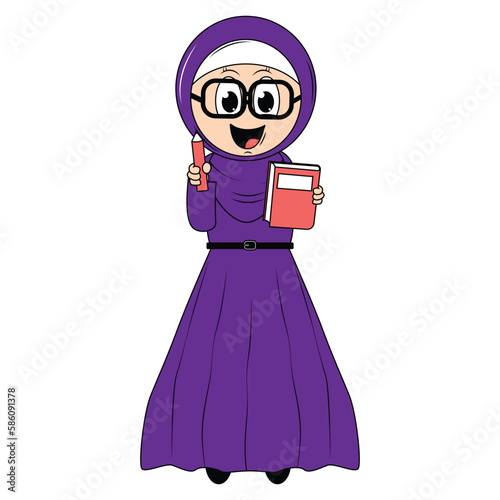 cute girl hijab cartoon illustration