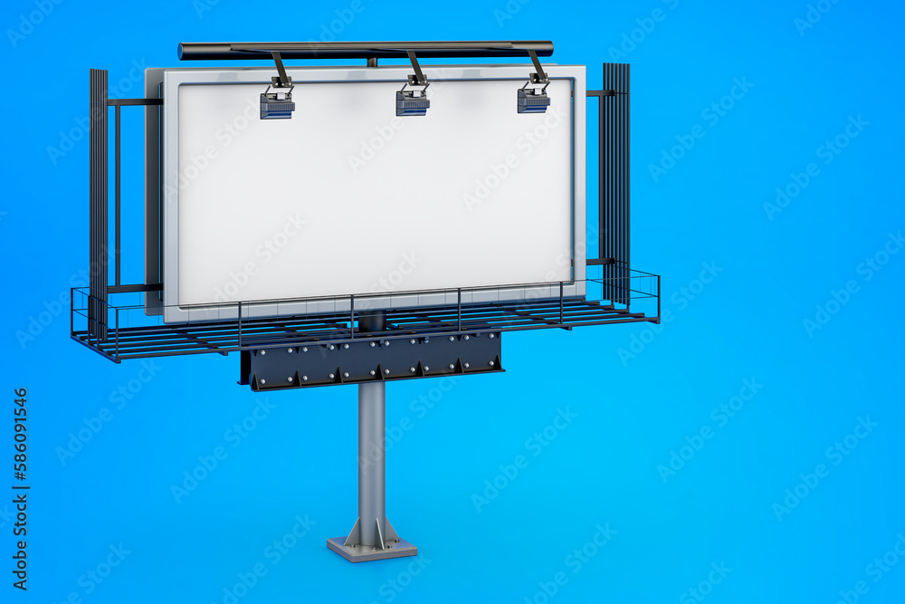 Empty outdoor advertising billboard on blue background, 3D rendering Empty outdoor advertising billboard on blue background, 3D rendering