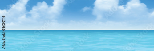 Seascape, summer view of the sea and blue sky with clouds, panoramic view