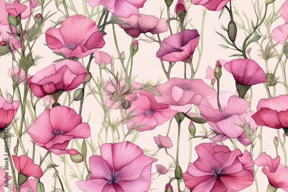 Illustration of pink flowers against a white background, perfect for spring and summer designs created with Generative AI technology