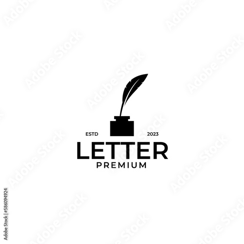 Vector inkwell and feather logo design concept illustration idea