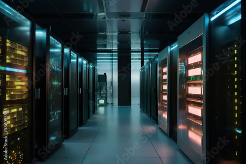 big data storage and cloud computing server room in datacenter - Generative AI