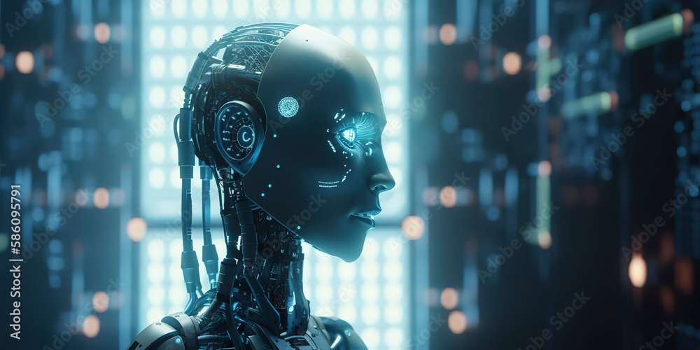AI robot within matrix code universe. Generative AI