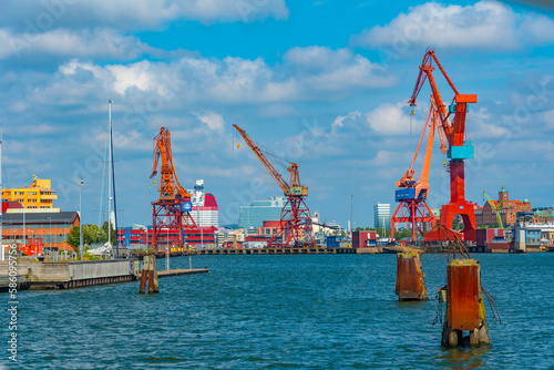 Cranes at the port of Göteborg in Sweden photo