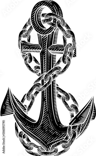 A ship anchor and chain nau...