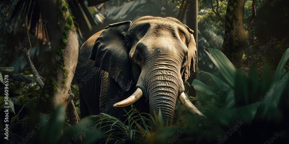Fototapeta premium Graceful Elephant in the Jungle: Captivating Wildlife Photography. Generative AI