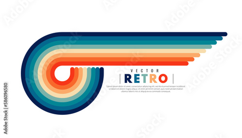 Abstract minimalist retro background with rounded stripe elements. Retro background lines 70s. Vector illustration. Graphic vector flat design style.